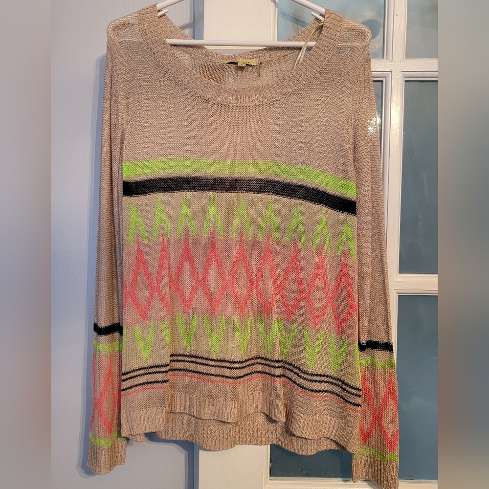 🔴Francescas Cecico LS Sweater Top size Small Lime Pink Tan NWT